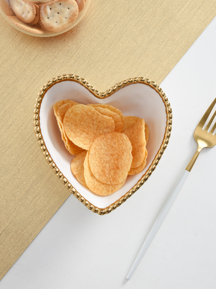 Love In The Air Heart Bowl White with Gold Trim Pampa Bay