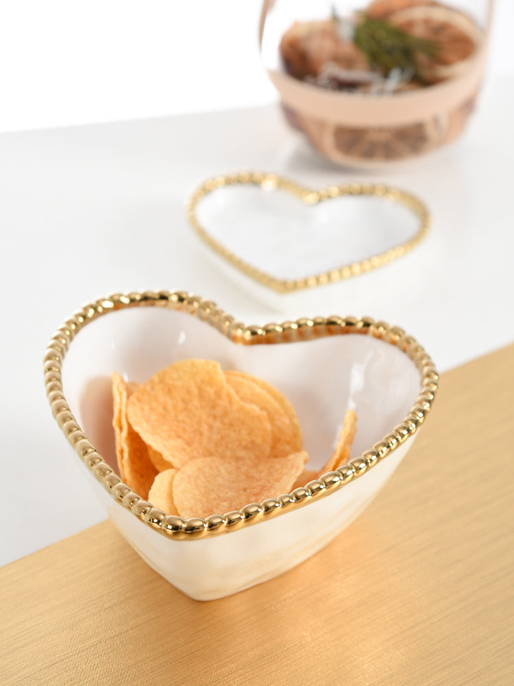 Love In The Air Heart Bowl White with Gold Trim Pampa Bay