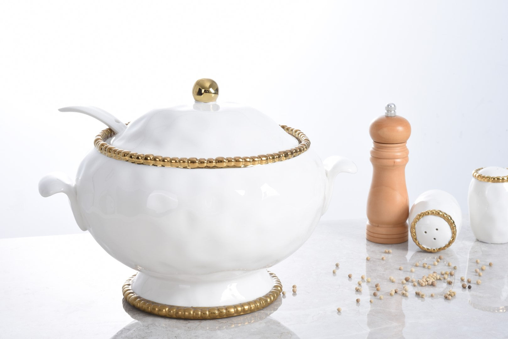 Golden Salerno Soup Tureen & Spoon