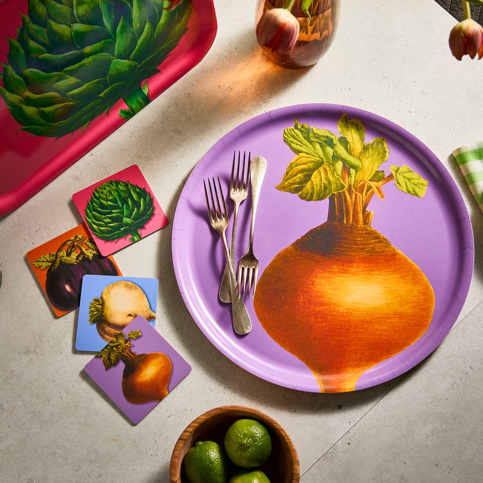 Veggies Birchwood Coasters, Set of 4