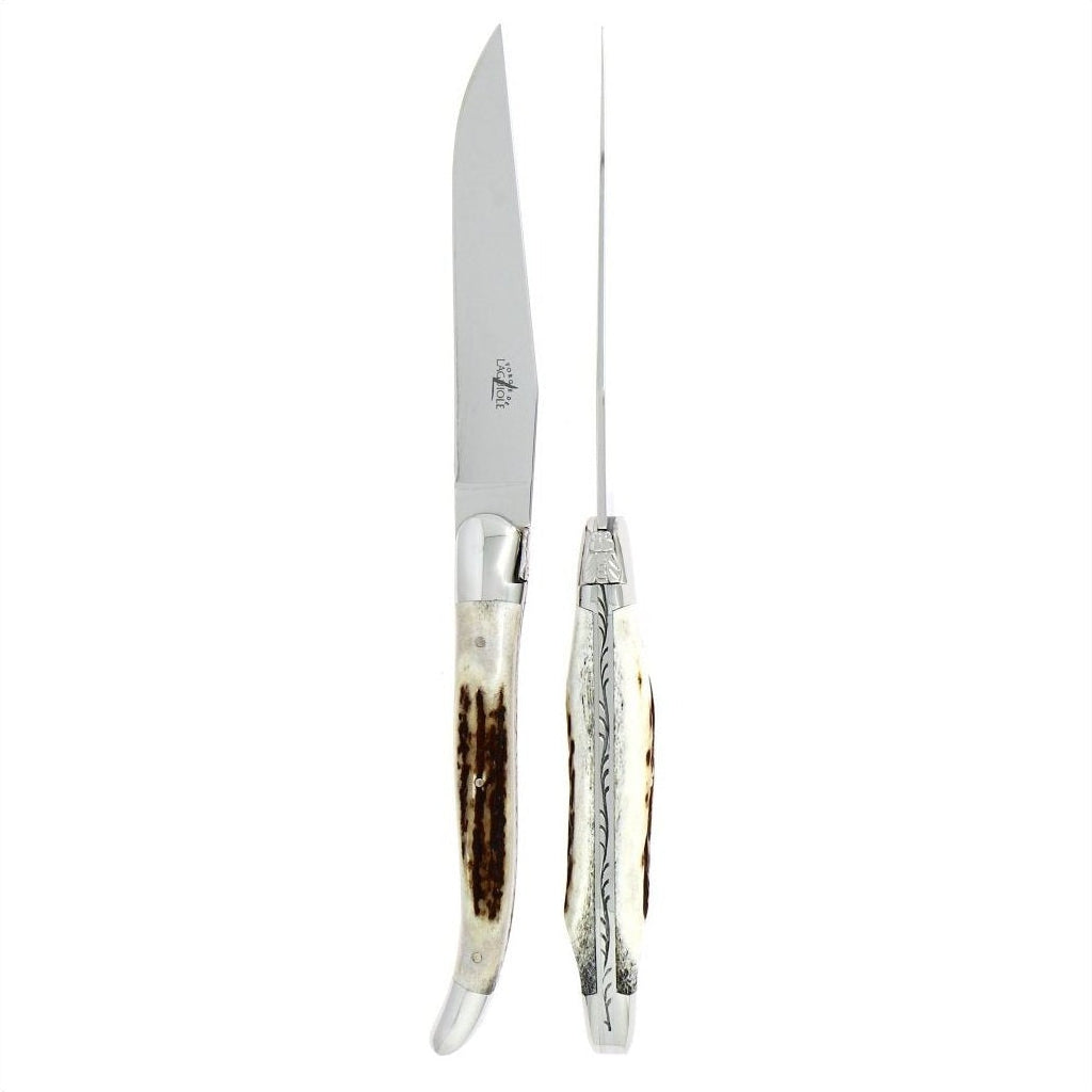 Forge de  Laguiole 2 Piece Steak Knife Set Elk Stag Handle