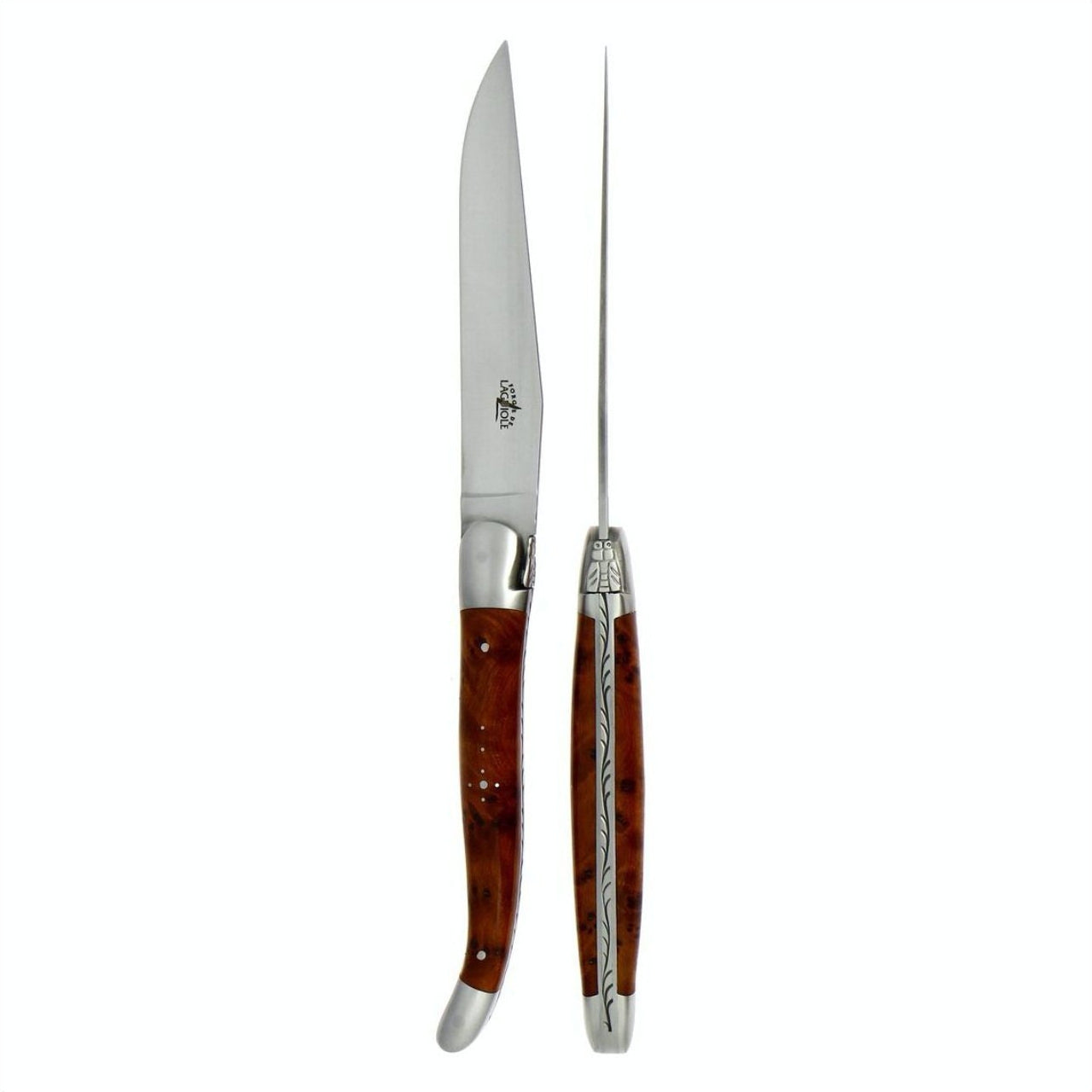 Forge de  Laguiole 2 Piece Steak Knife Set Thuya Burl Satin Finish