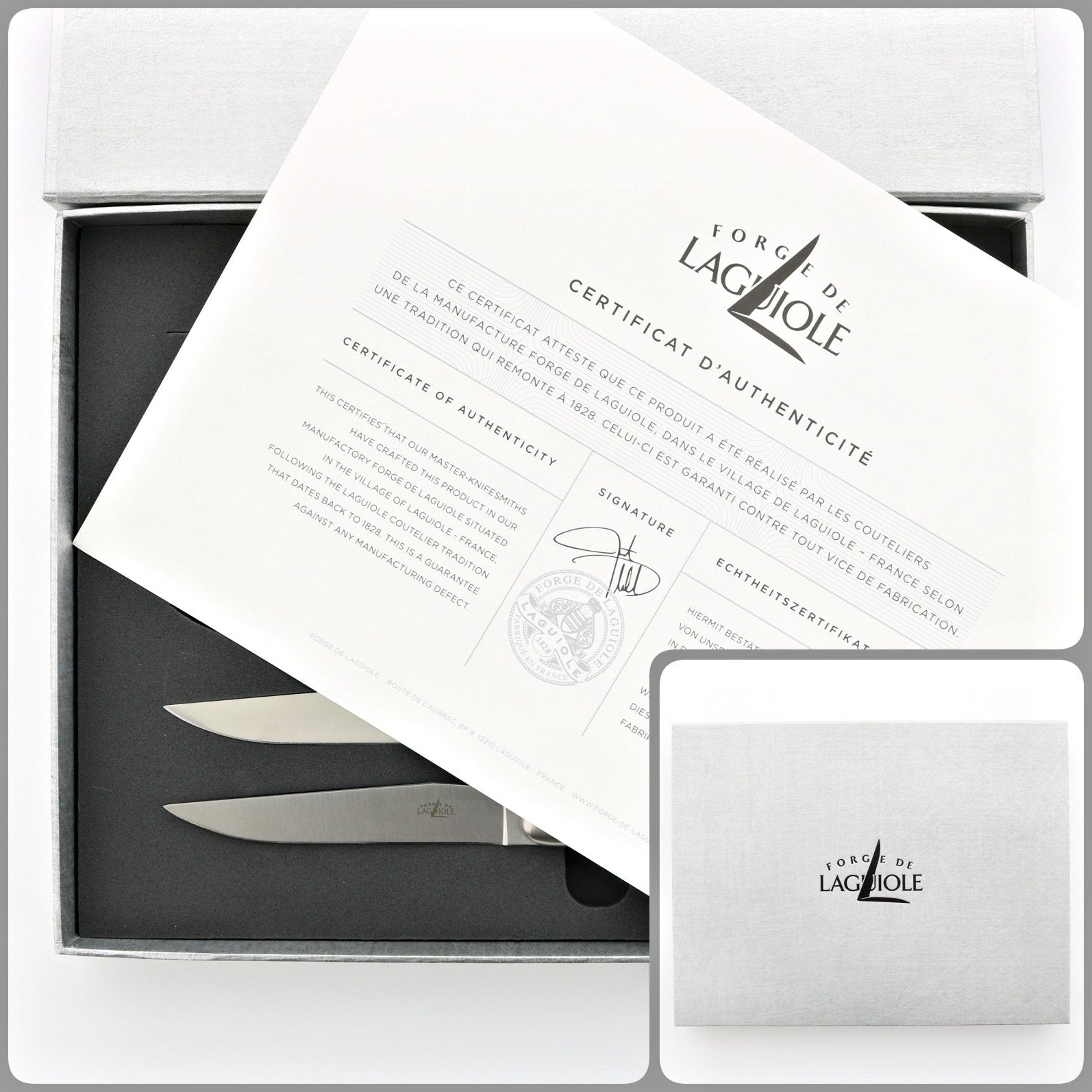 Forge de  Laguiole 6 Piece Steak Knife Set Assorted Wood Handle Satin Finish