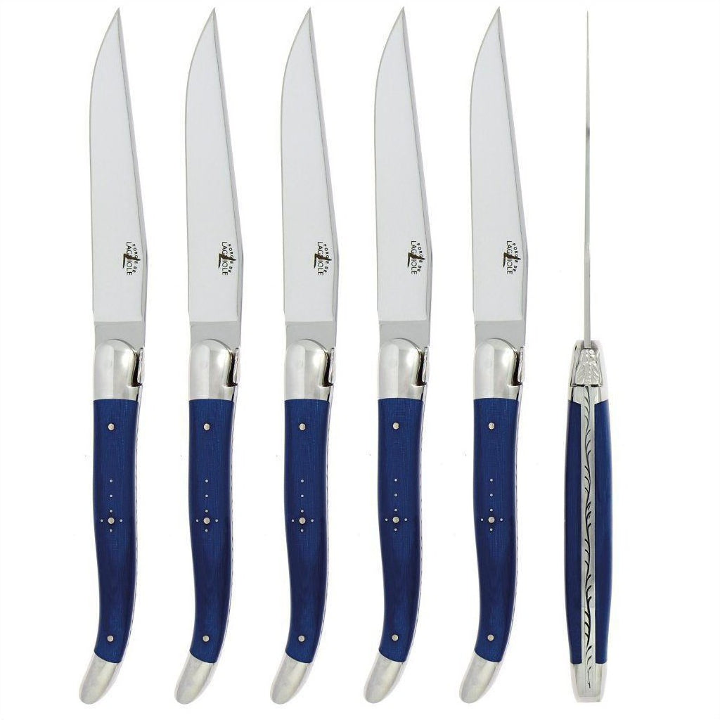 Forge de  Laguiole 6 Piece Steak Knife Set Fabric Series Blue
