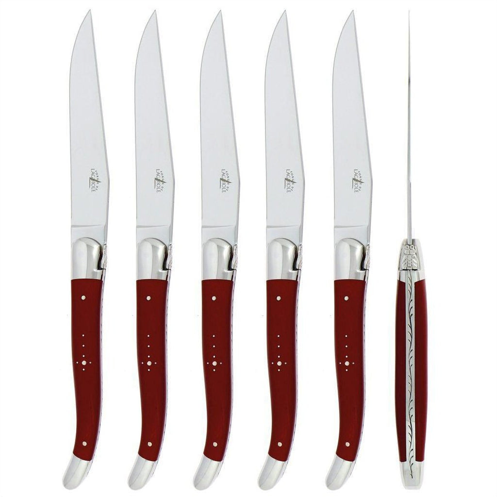 Forge de  Laguiole 6 Piece Steak Knife Set Fabric Series Red