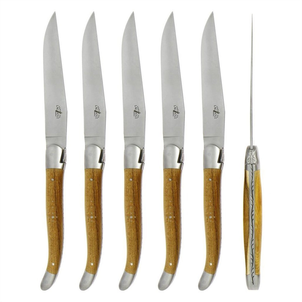 Forge de  Laguiole 6 Piece Steak Knife Set Pistachio Wood Satin Finish