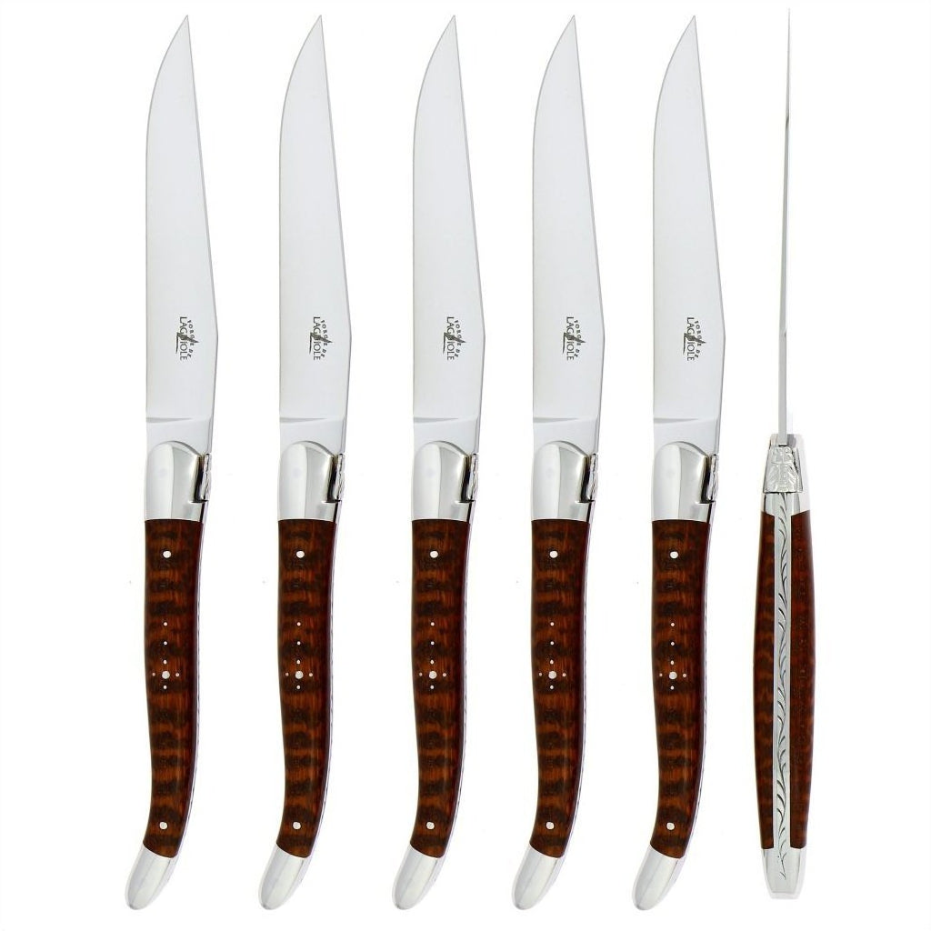 Forge de  Laguiole 6 Piece Steak Knife Set Snakewood Shiny Finish