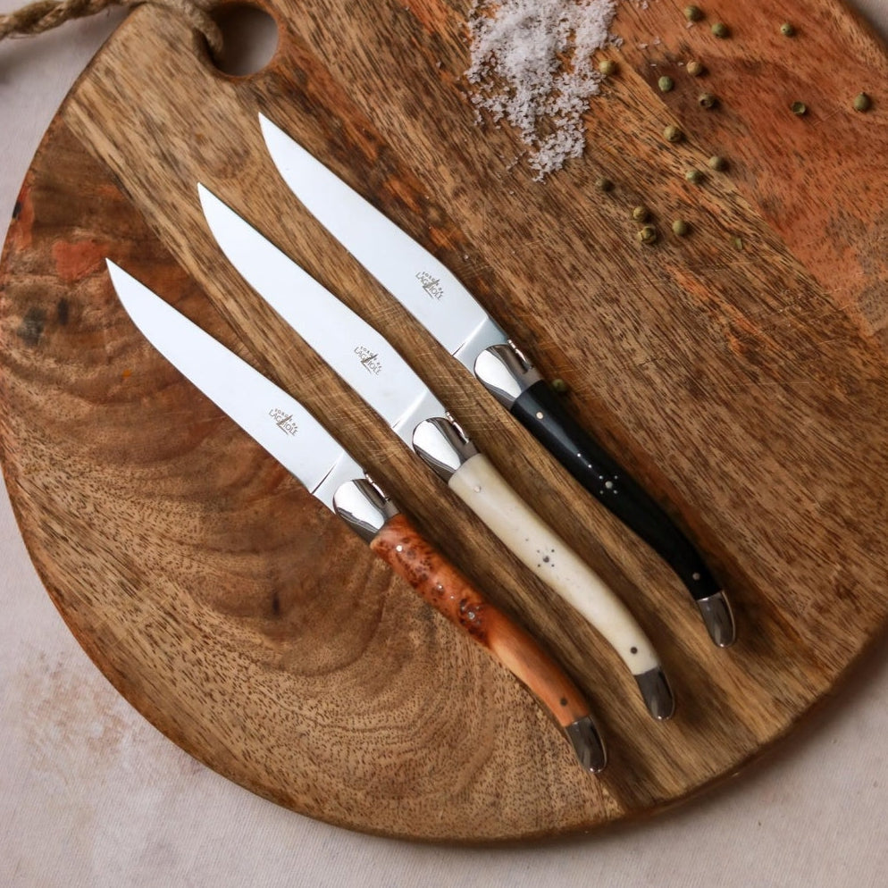 Forge de  Laguiole 6 Piece Steak Knife Set Thuya Burl Shiny Finish