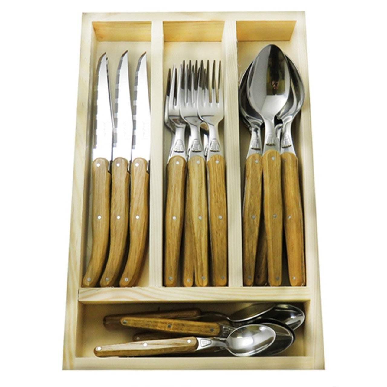 Jean Dubost 24 piece Flatware Set with Oak Handles | Authentic