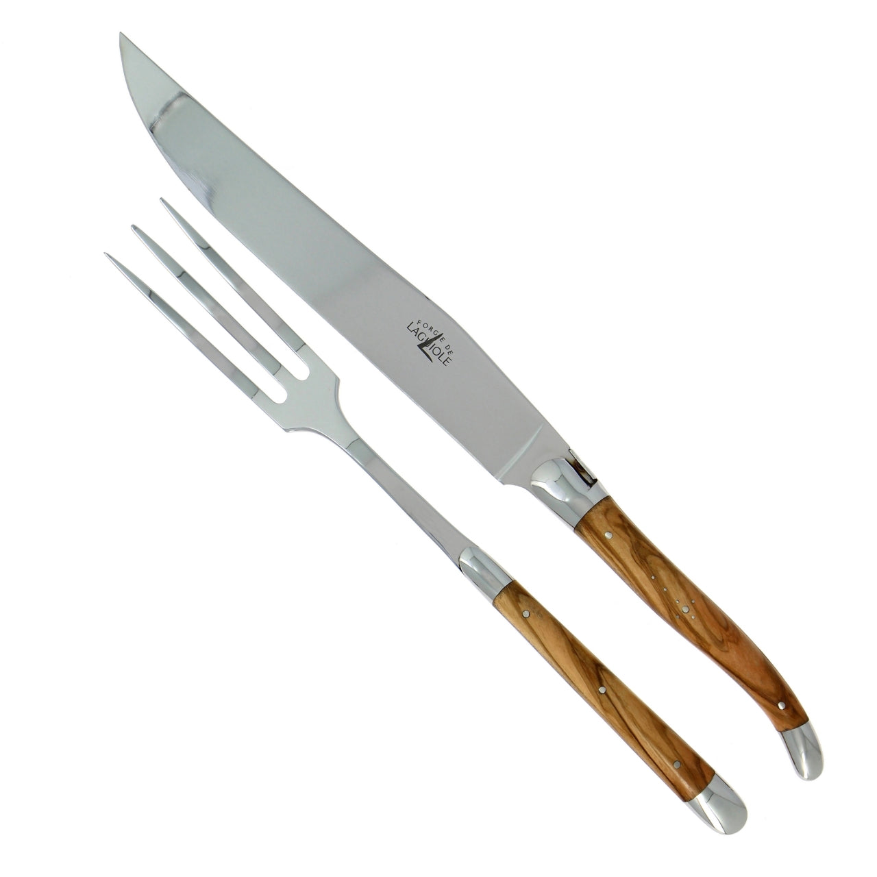 Laguiole Carving Set Olive Wood Handle Shiny Finish