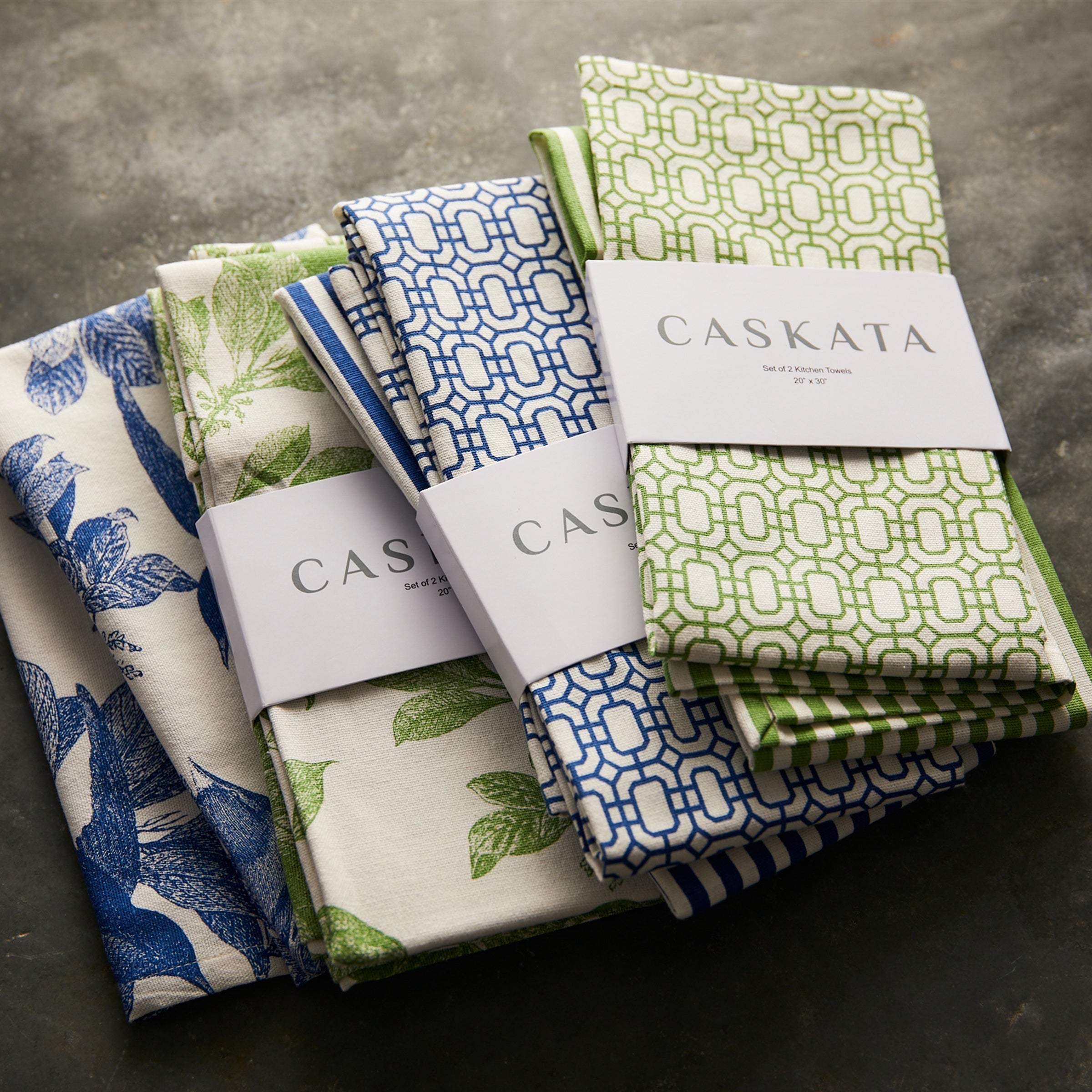 Newport Garden Gate & Pinstripe Kitchen Towels, Mixed Set of 2