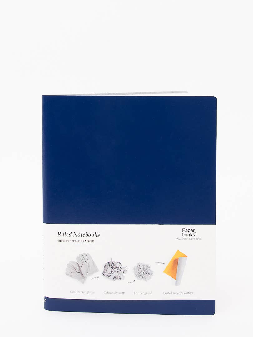 Paperthinks Recycled Leather XL 7 x 9 Inches Lined Notebooks: Black