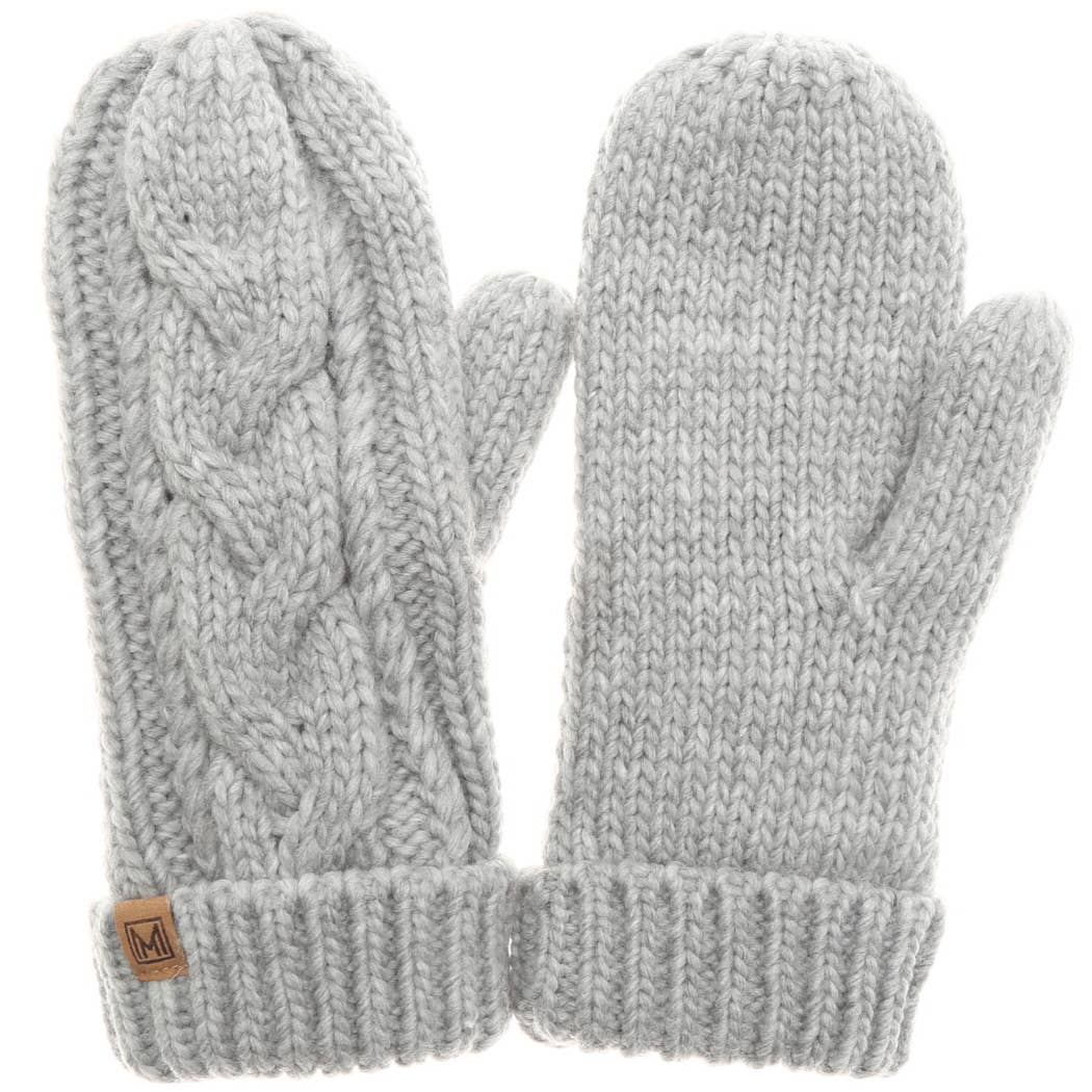 Winter Gloves Cable Knit Mittens with Fleece Lined: One Size / IVORY