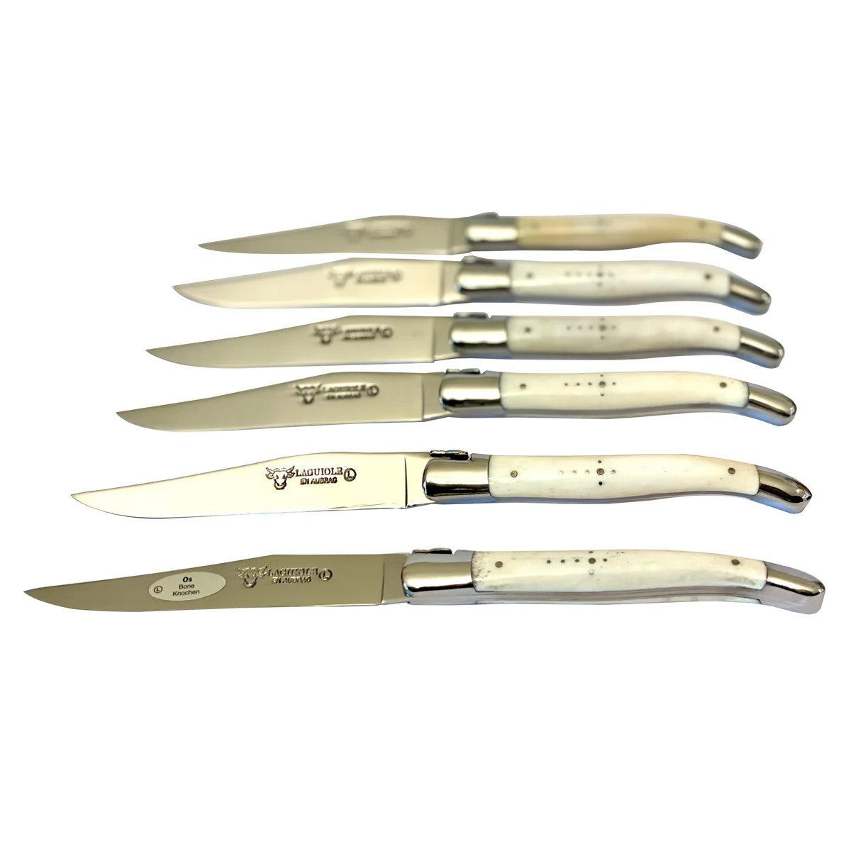 Handcrafted 6-Piece Steak Knife Set, Bone Handle-Laguiole en Aubrac