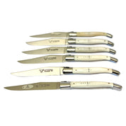 Handcrafted 6-Piece Steak Knife Set, Bone Handle-Laguiole en Aubrac