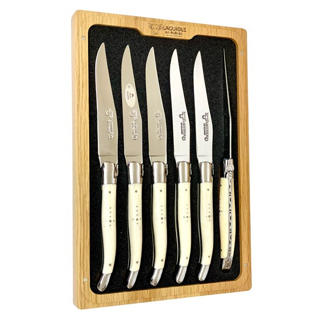 Handcrafted 6-Piece Steak Knife Set, Bone Handle-Laguiole en Aubrac