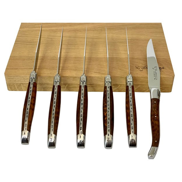 Handcrafted Plated 6-Piece Steak Knife Set, Amourette Snakewood Handles-Laguiole en Aubrac