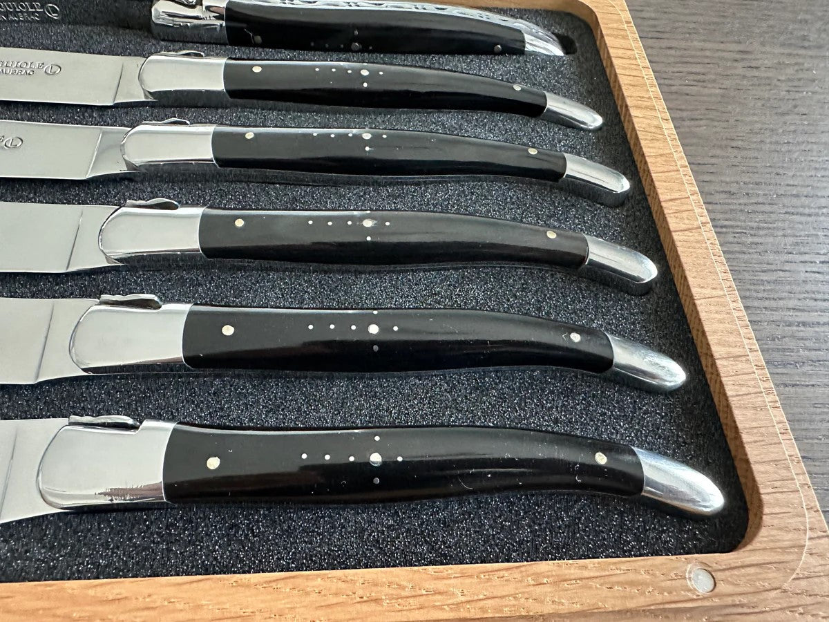 Laguiole en Aubrac Handcrafted Plated 6-Piece Steak Knife Set with Buffalo Horn Handles