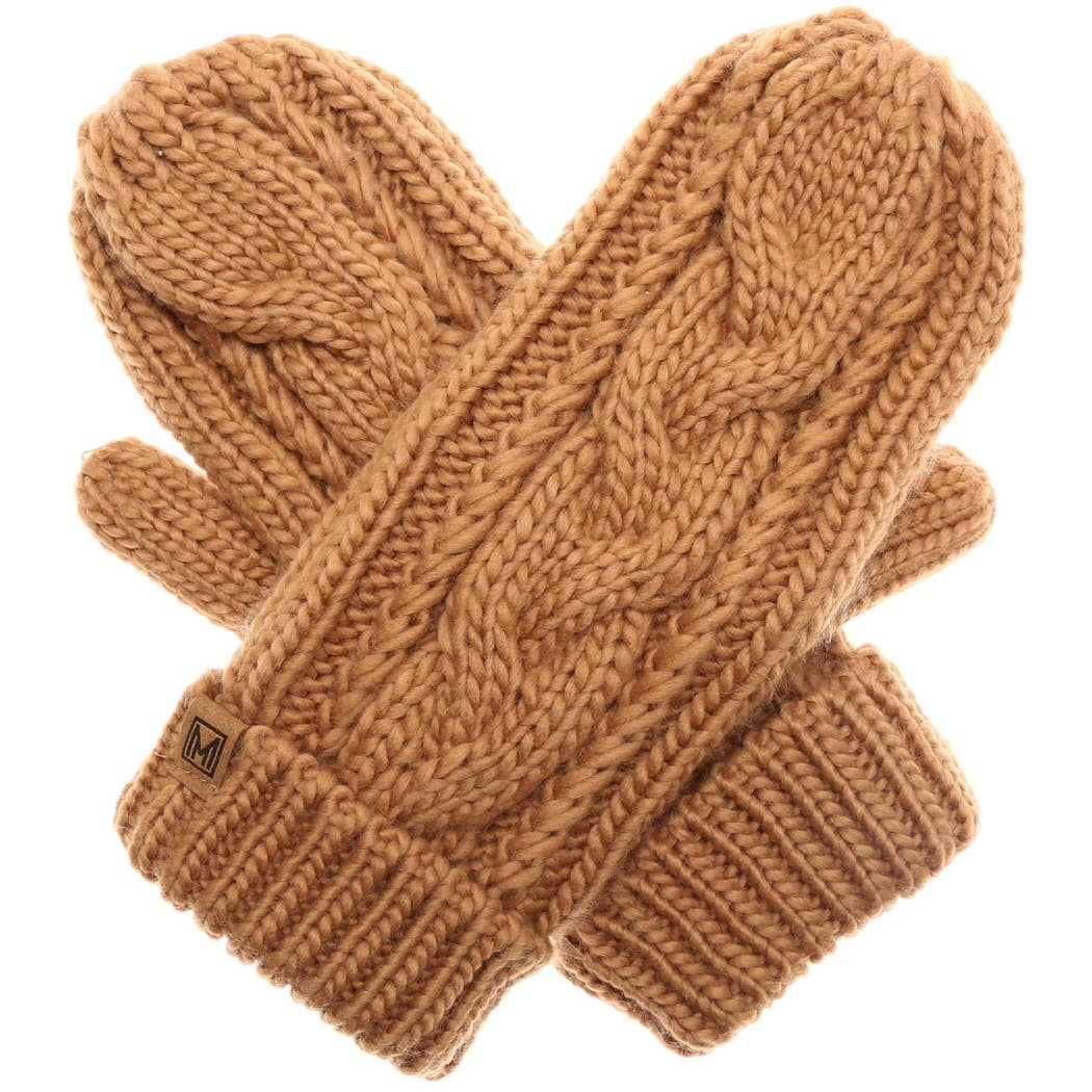 Winter Gloves Cable Knit Mittens with Fleece Lined: One Size / IVORY