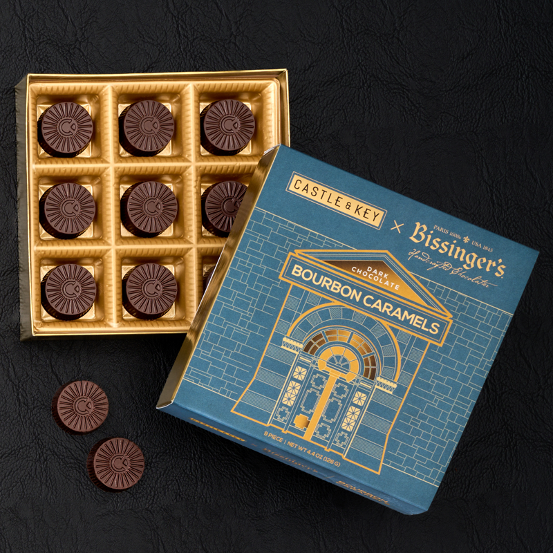 Castle & Key Dark Bourbon Caramel 9 PC Bissinger's Handcrafted Chocolatier