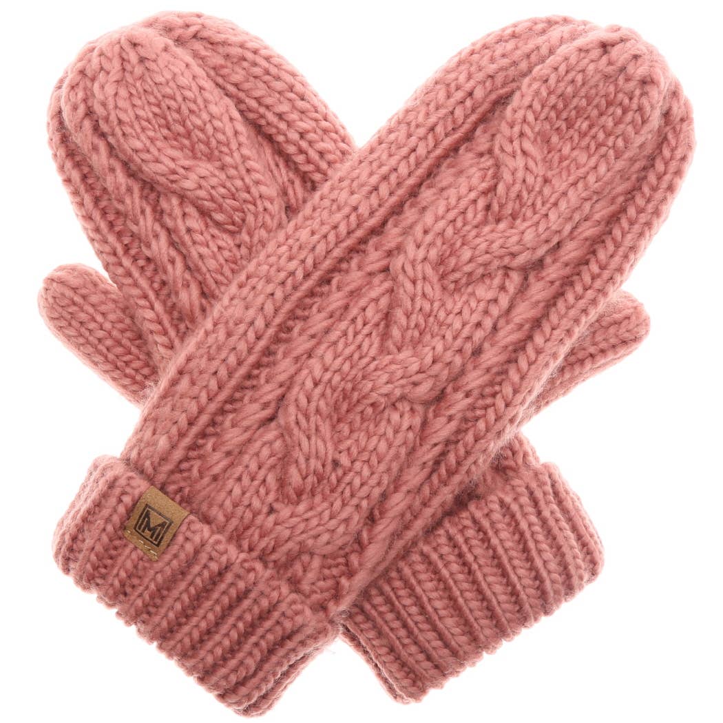 Winter Gloves Cable Knit Mittens with Fleece Lined: One Size / IVORY
