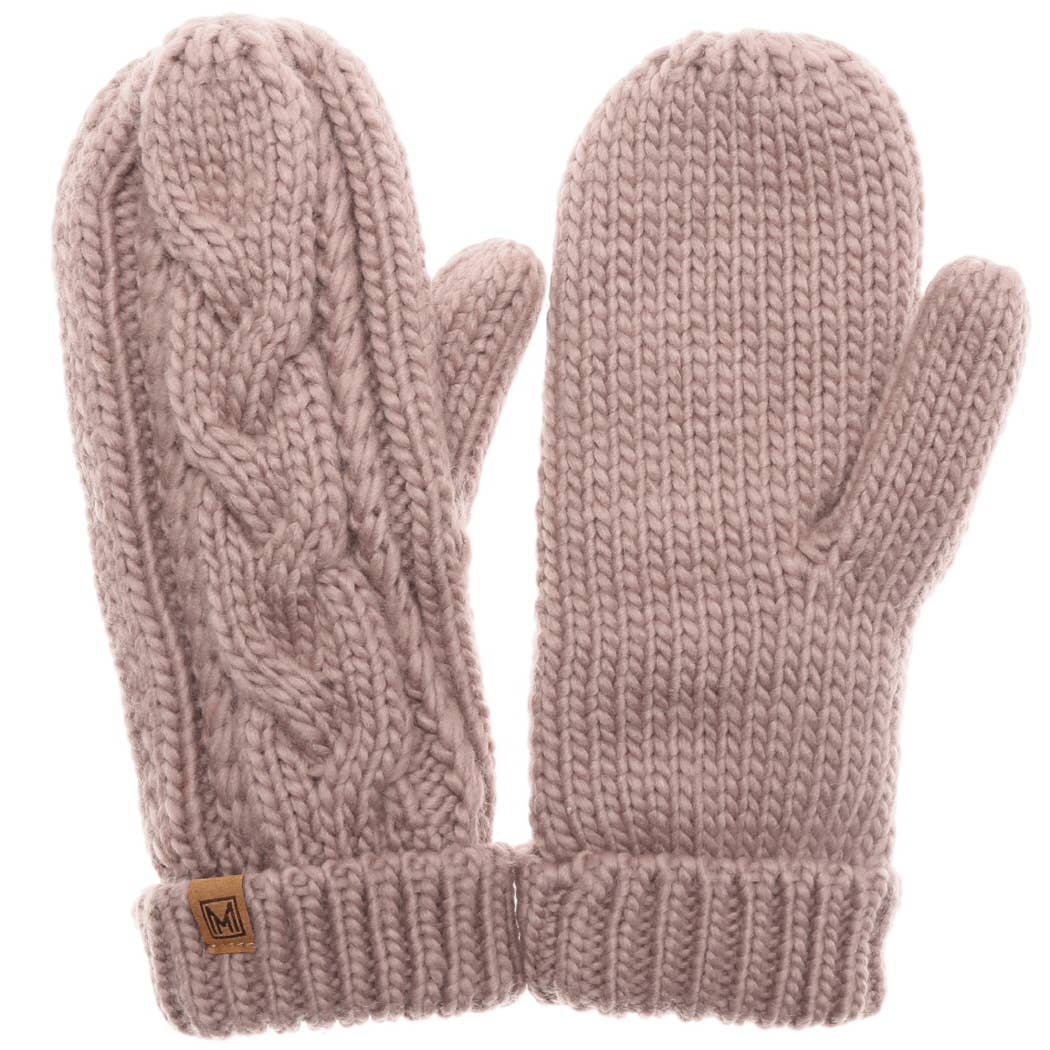 Winter Gloves Cable Knit Mittens with Fleece Lined: One Size / IVORY