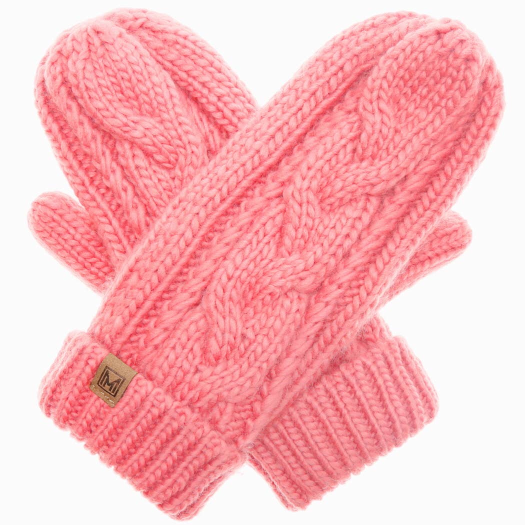 Winter Gloves Cable Knit Mittens with Fleece Lined: One Size / IVORY
