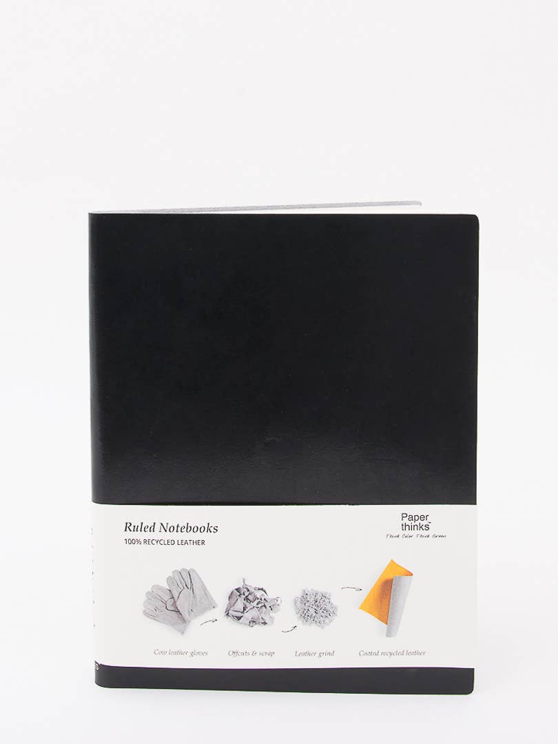 Paperthinks Recycled Leather XL 7 x 9 Inches Lined Notebooks: Black