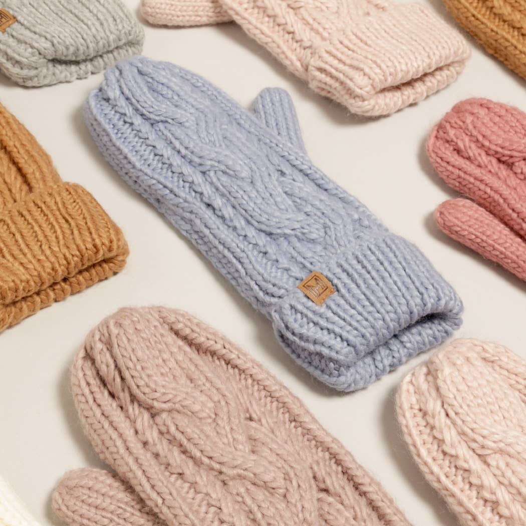 Winter Gloves Cable Knit Mittens with Fleece Lined: One Size / IVORY
