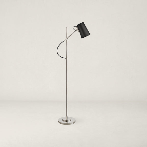 Benton Adjustable Floor Lamp - Polished Nickel with Chocolate Leather Shade