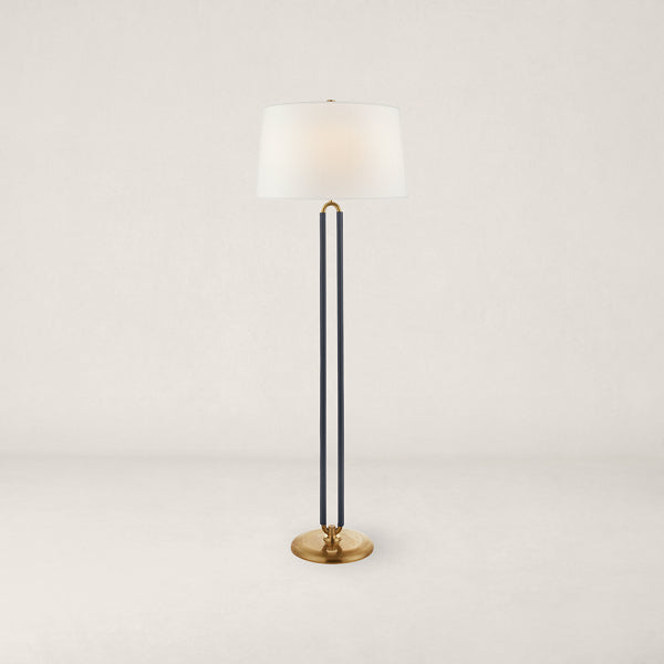 Cody Large Floor Lamp - Natural Brass and Navy Leather
