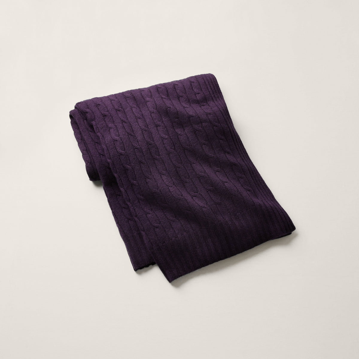 The Iconic Cable Cashmere Throw Blanket in Royal Purple