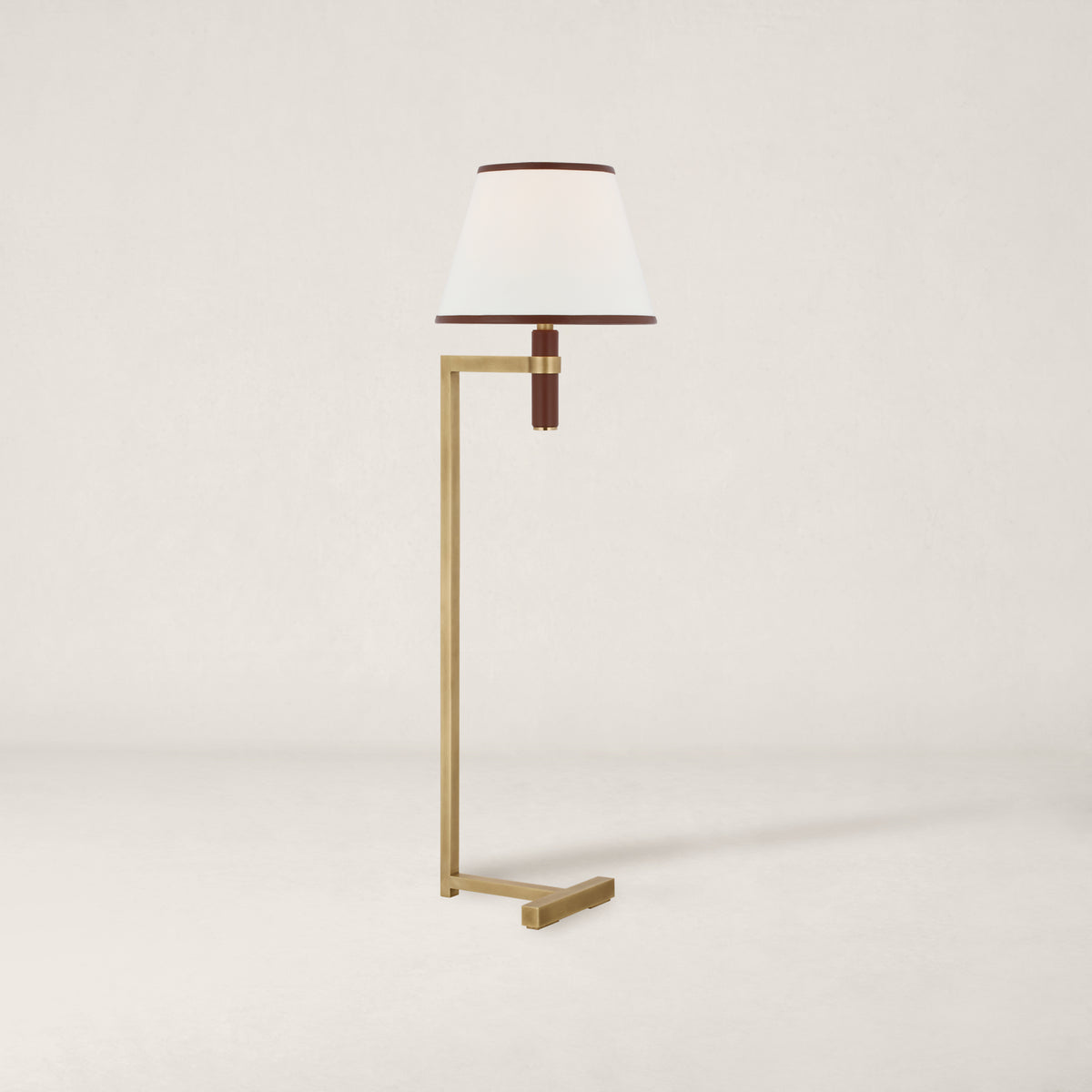 Hedger 55" Floor Lamp, Natural Brass and Saddle Leather